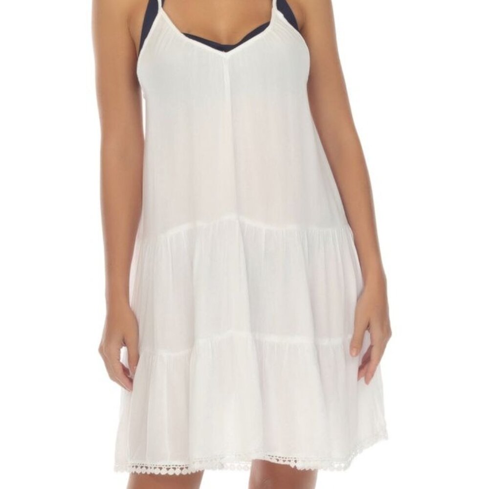Raviya White Tiered Sleeveless Swim Cover-Up Dress Size L , M XL